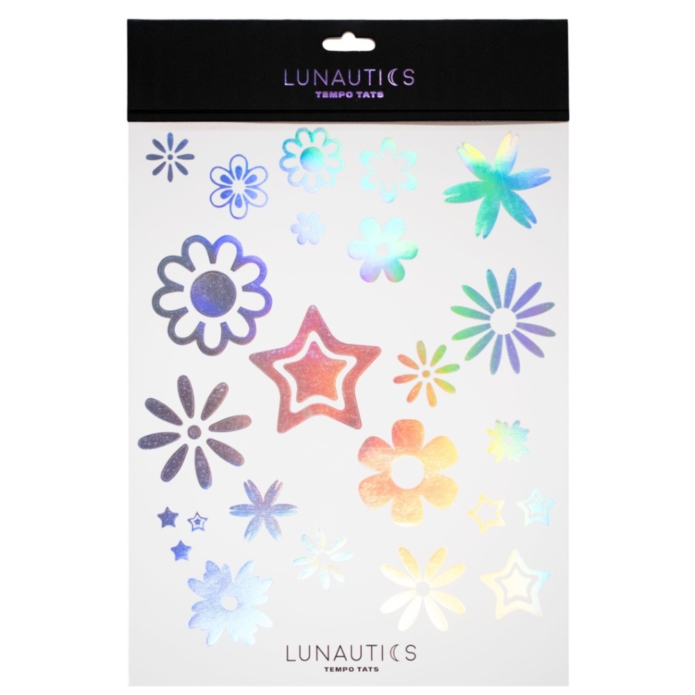 Lunautics Flower & Stars Holographic Temporary Tattoo Pack / Waterproof / NEW